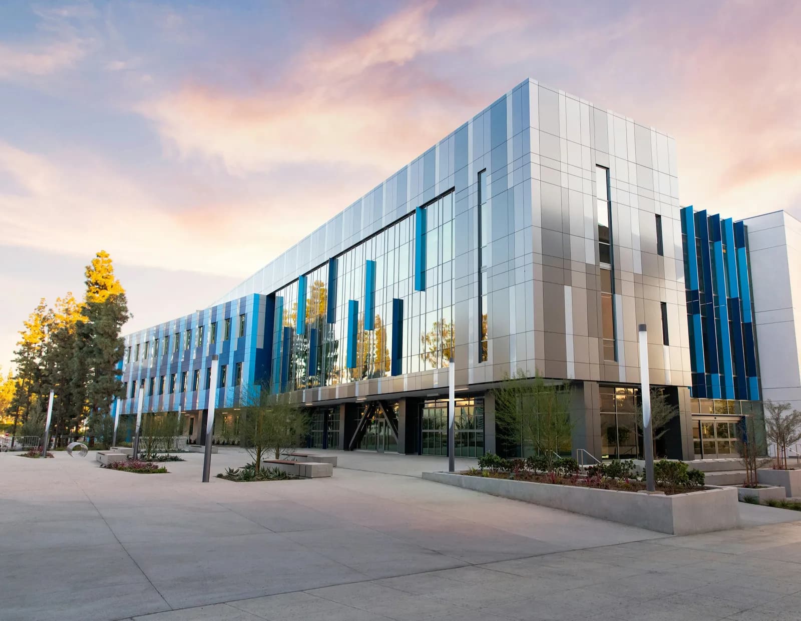 Modern commercial office building exterior with glass facade